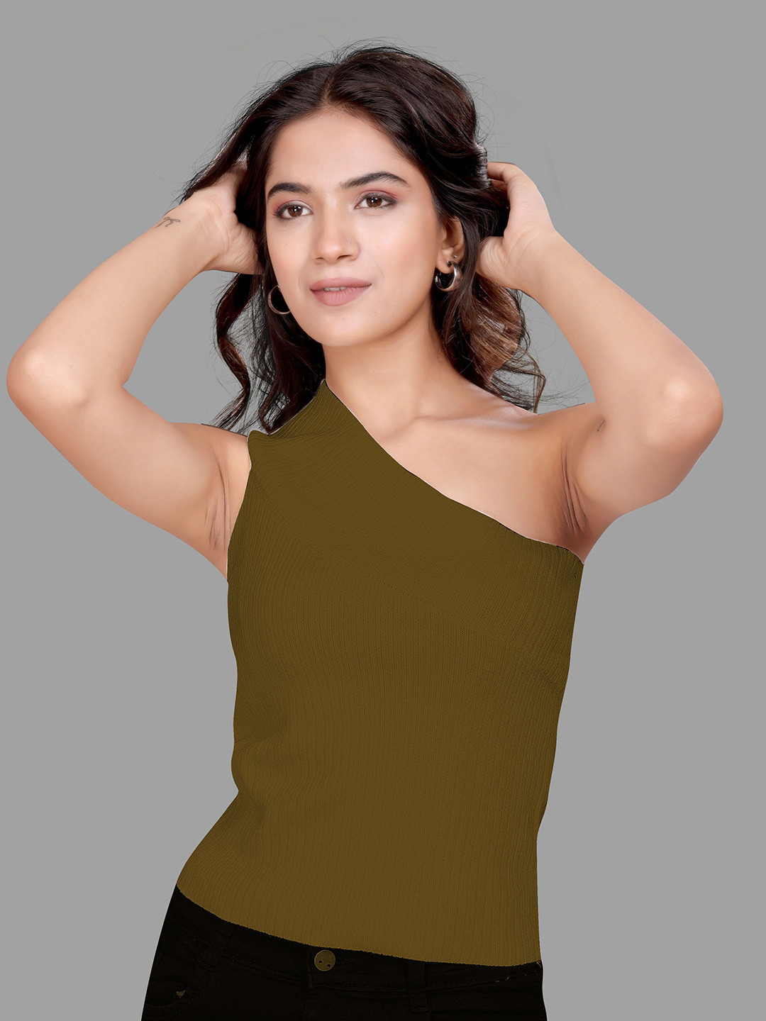 Madborn Creation One-Shoulder Ribbed Cotton Top