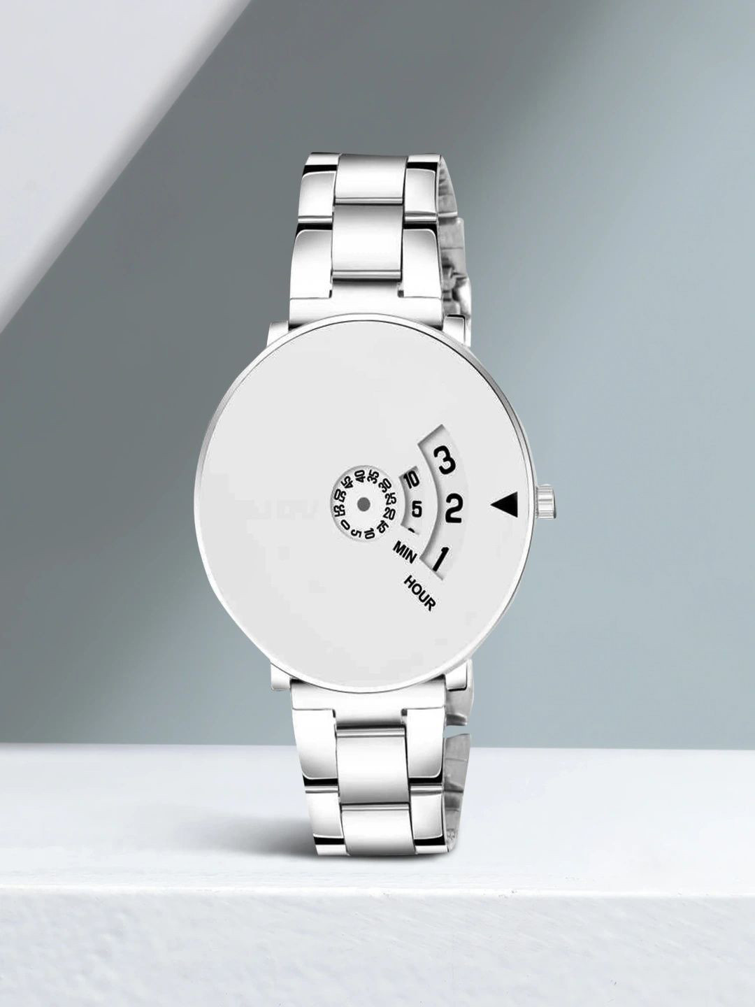 Nixea Men Stainless Steel Bracelet Style Analogue Watch PAIDU WHITE CHAIN WHITE DIAL