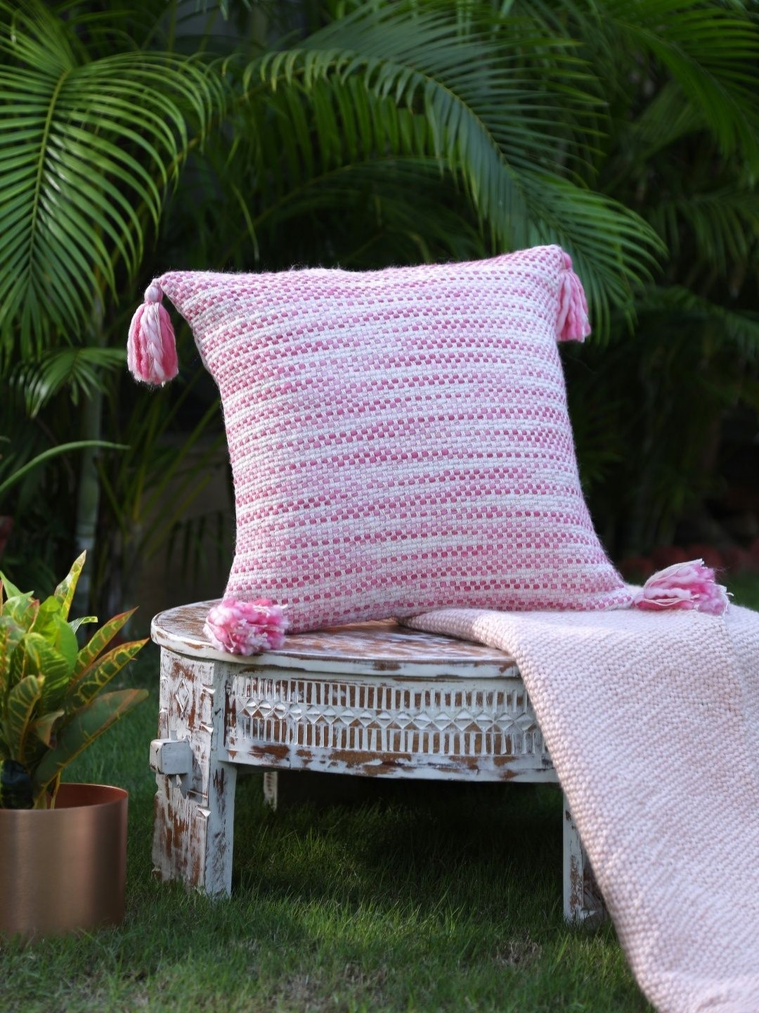 Revive Home White & Pink Abstract Square Cushion Covers