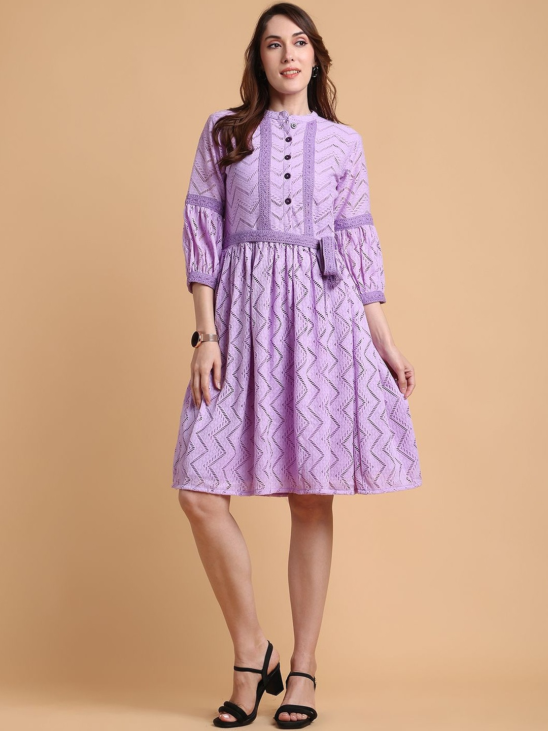 DressBerry Women Polyester Puff Sleeve Fit & Flare Dress
