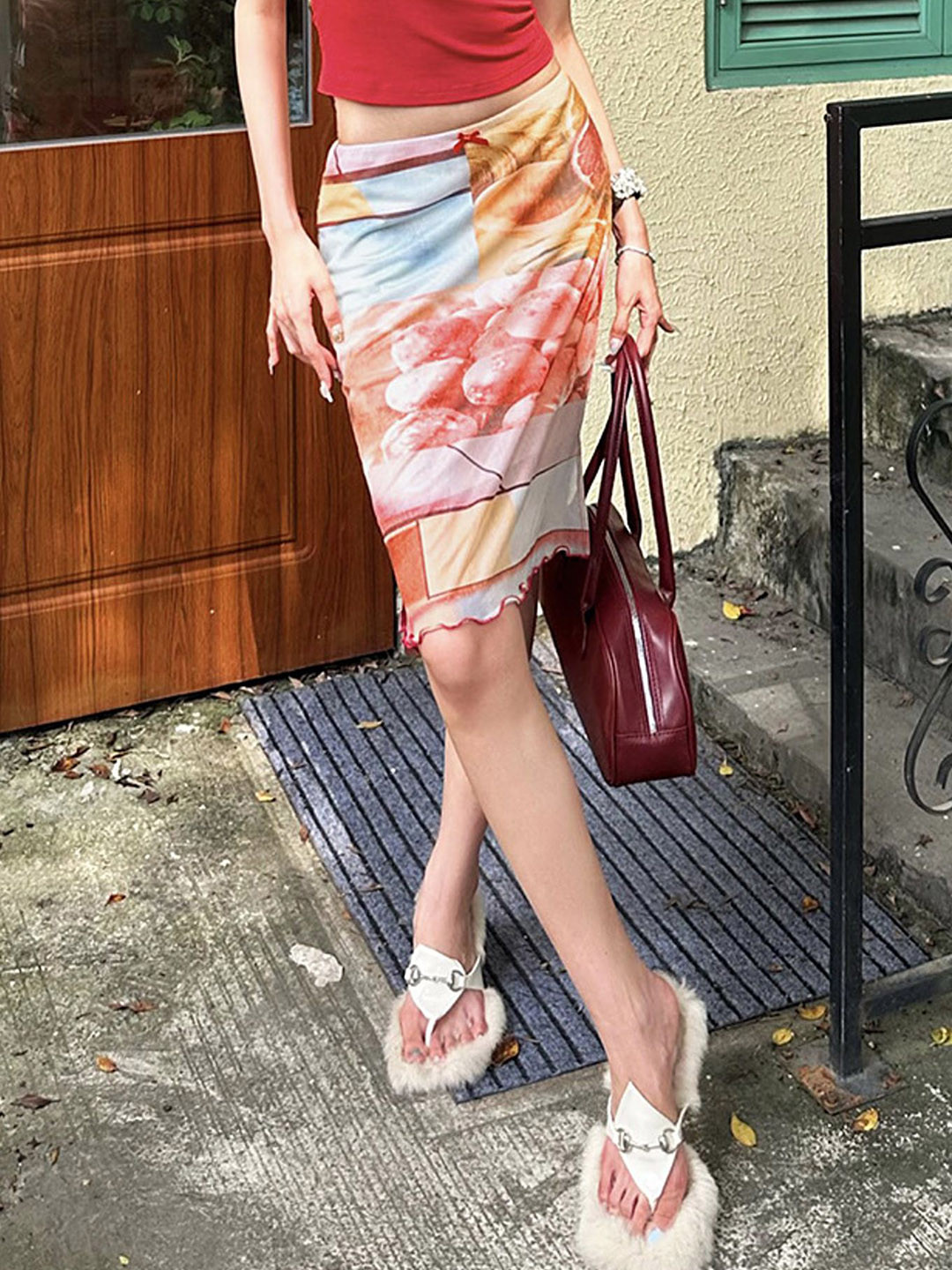 LULU & SKY Printed Low Rise Midi Skirt