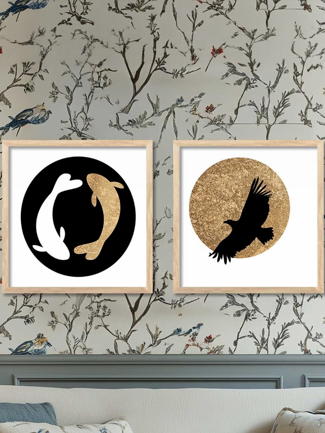 WALLLANE Brown Set of 2 Piece Wood Modern Wall Art  With Frame
