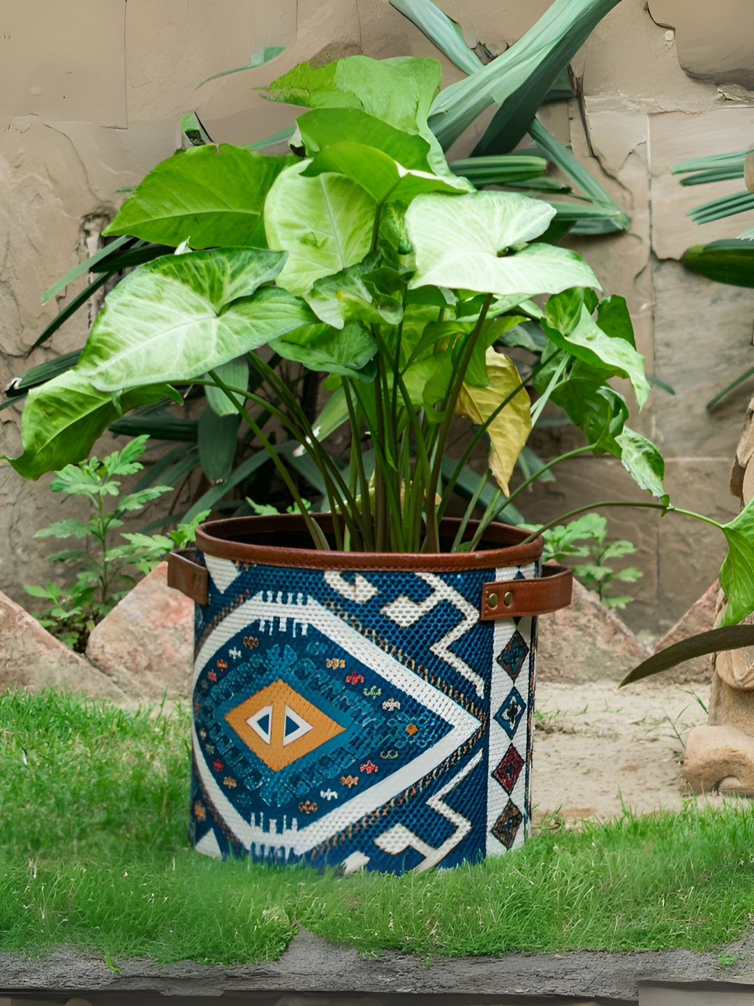 Mona B TaruVastra Blue & White Printed Large Planter