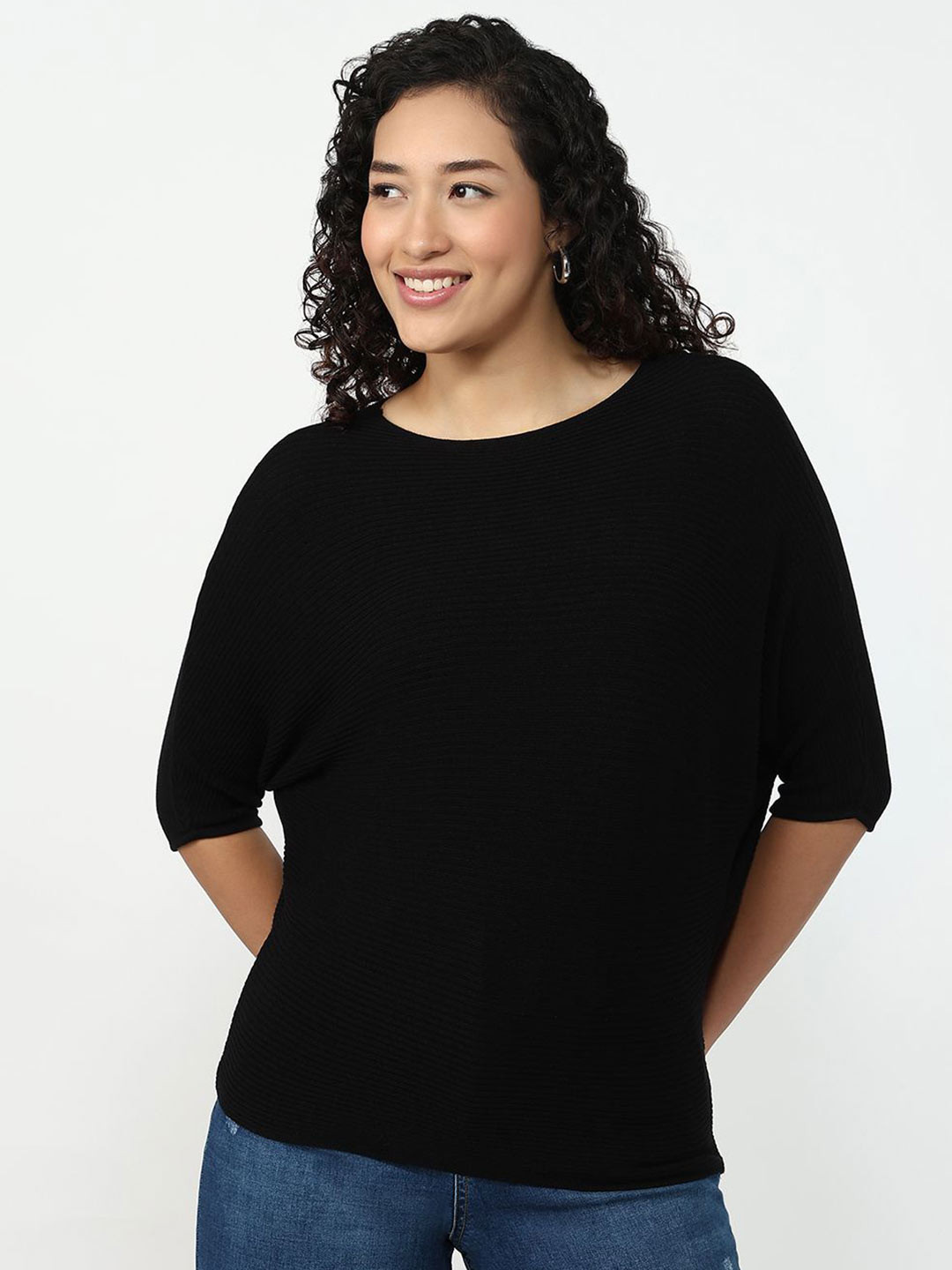 Kraus Jeans Women Plus Size Round Neck Ribbed Top