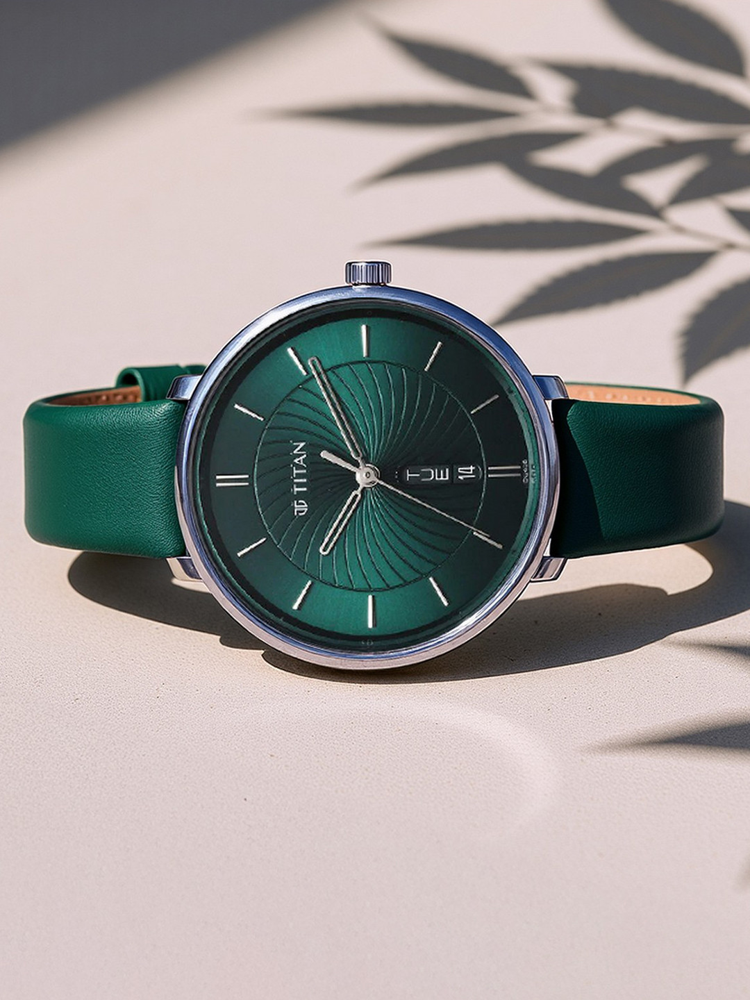 Titan Women Brass Dial & Leather Straps Watch 2763SL02