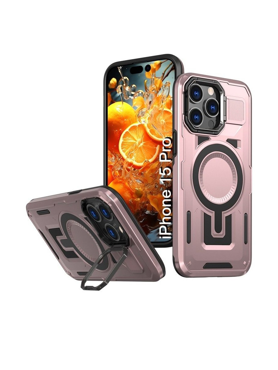 Luxury Kase Rugged Shockproof Magnetic Case With Kickstand iPhone 15 Pro Back Case