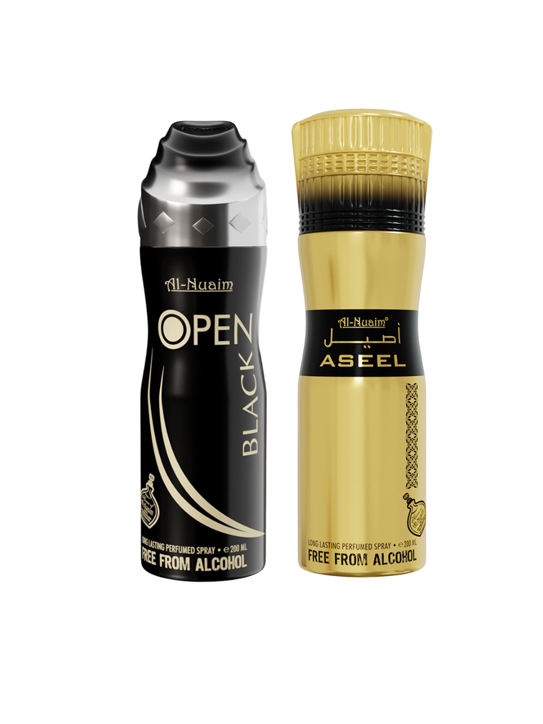 Al-Nuaim Set of 2 Long Lasting Alcohol Free Deodorant 200 ml each - Open Black & Aseel