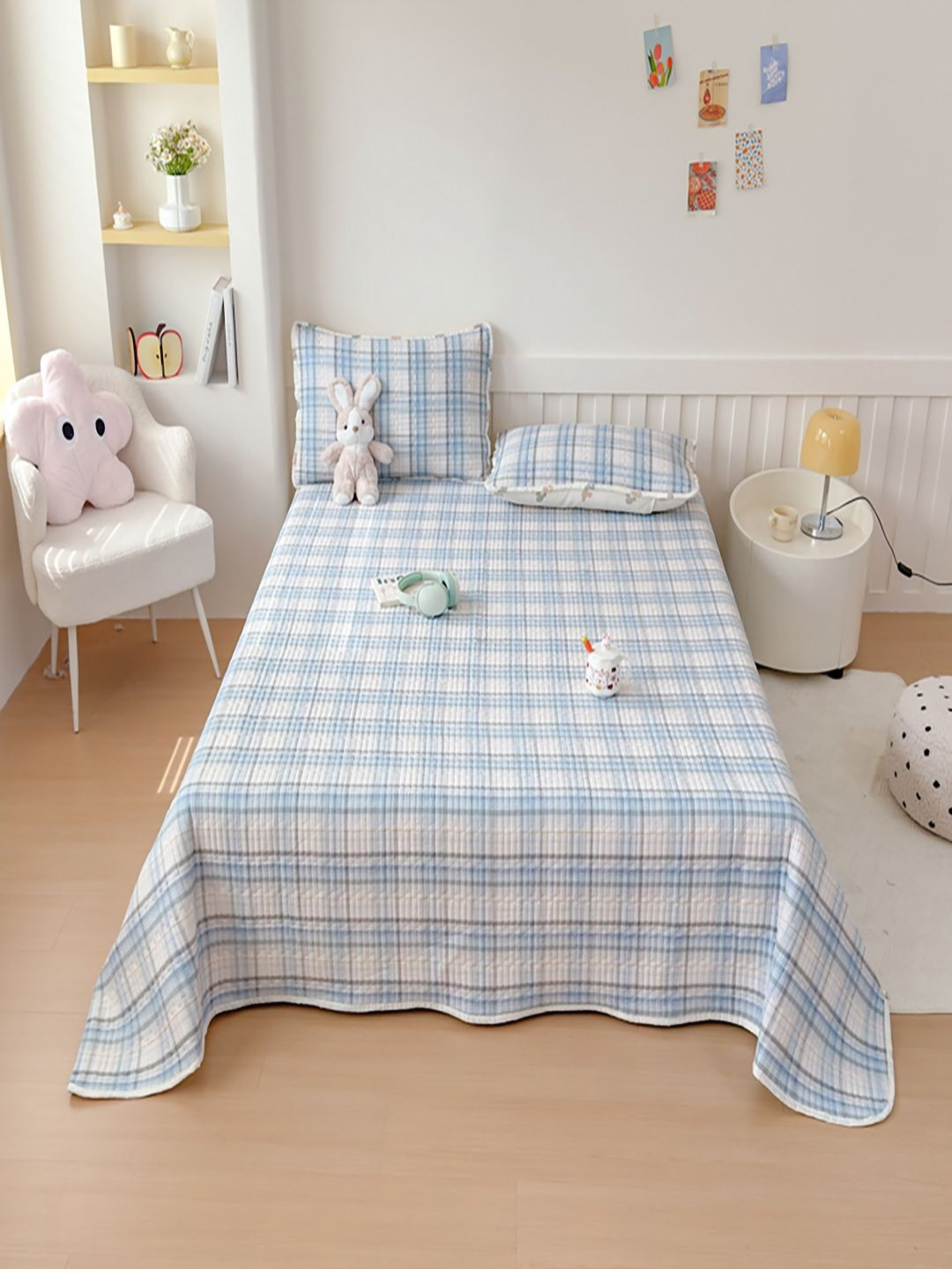 JC HOME Set Of 3 Checked Double King Size Bed Covers