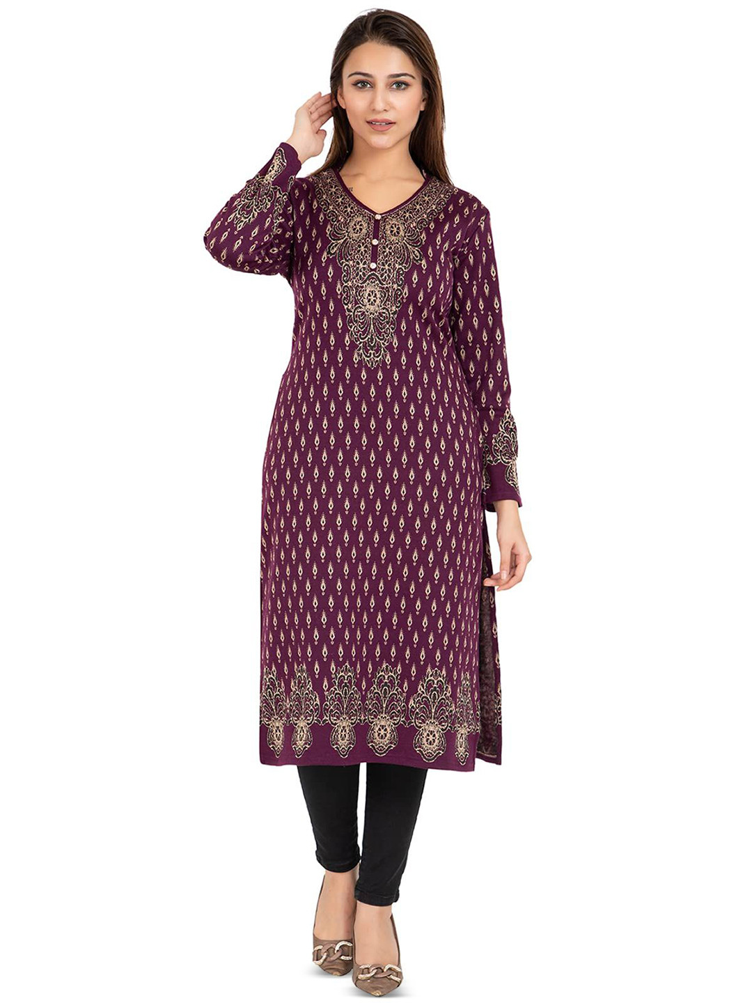 ROSARY Ethnic Motifs Printed Mandarin Collar Straight Jacquard Kurta