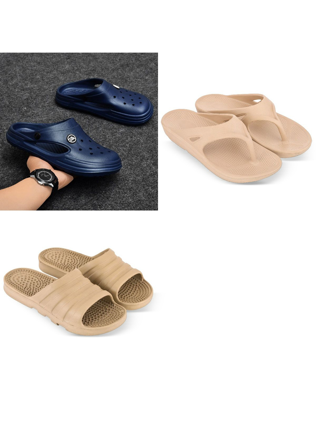 Feel alive Men Set of 3 Perforations Clogs Flip Flops