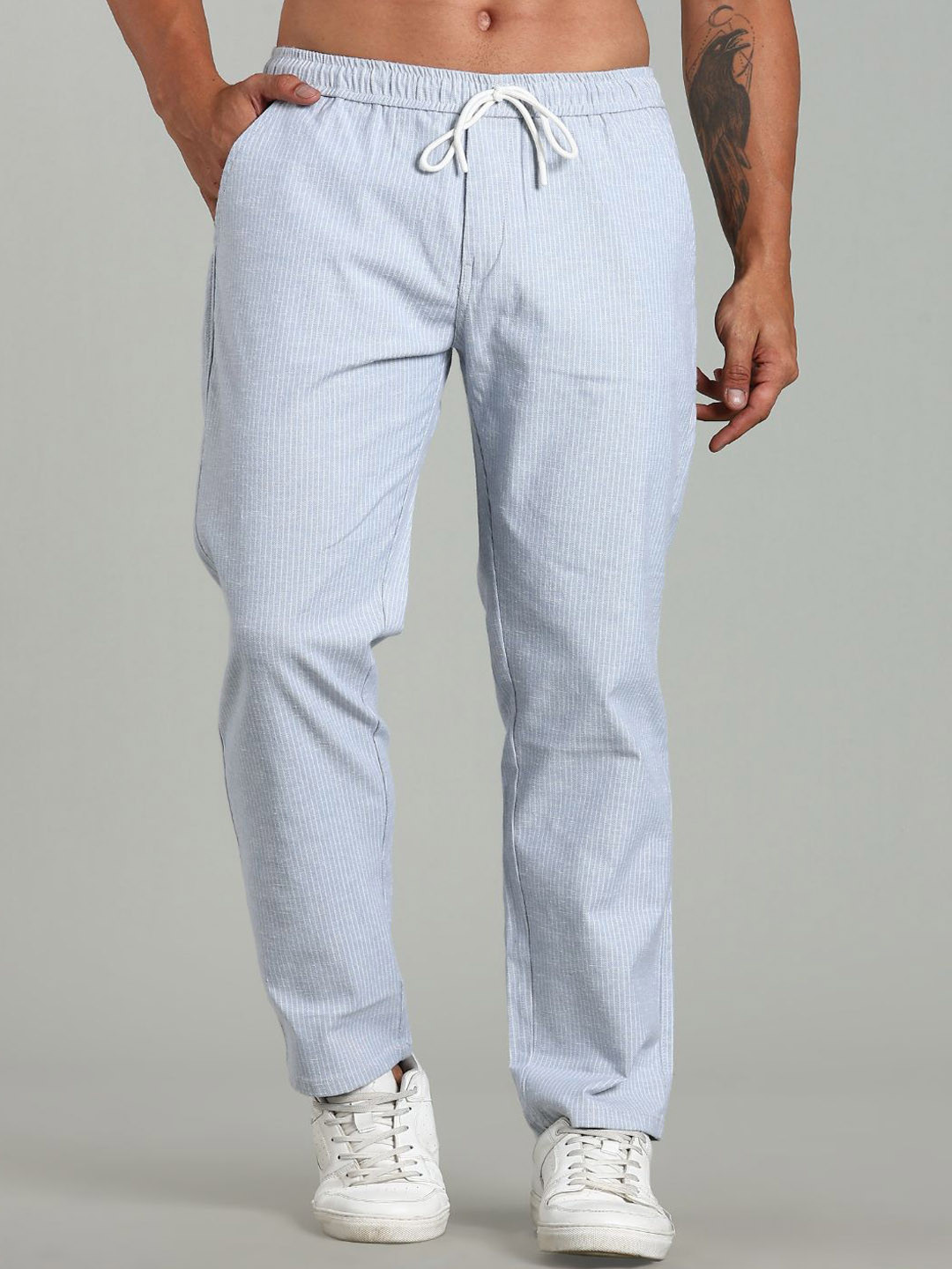 PAUL STREET Men Striped Relaxed Easy Wash Trouser