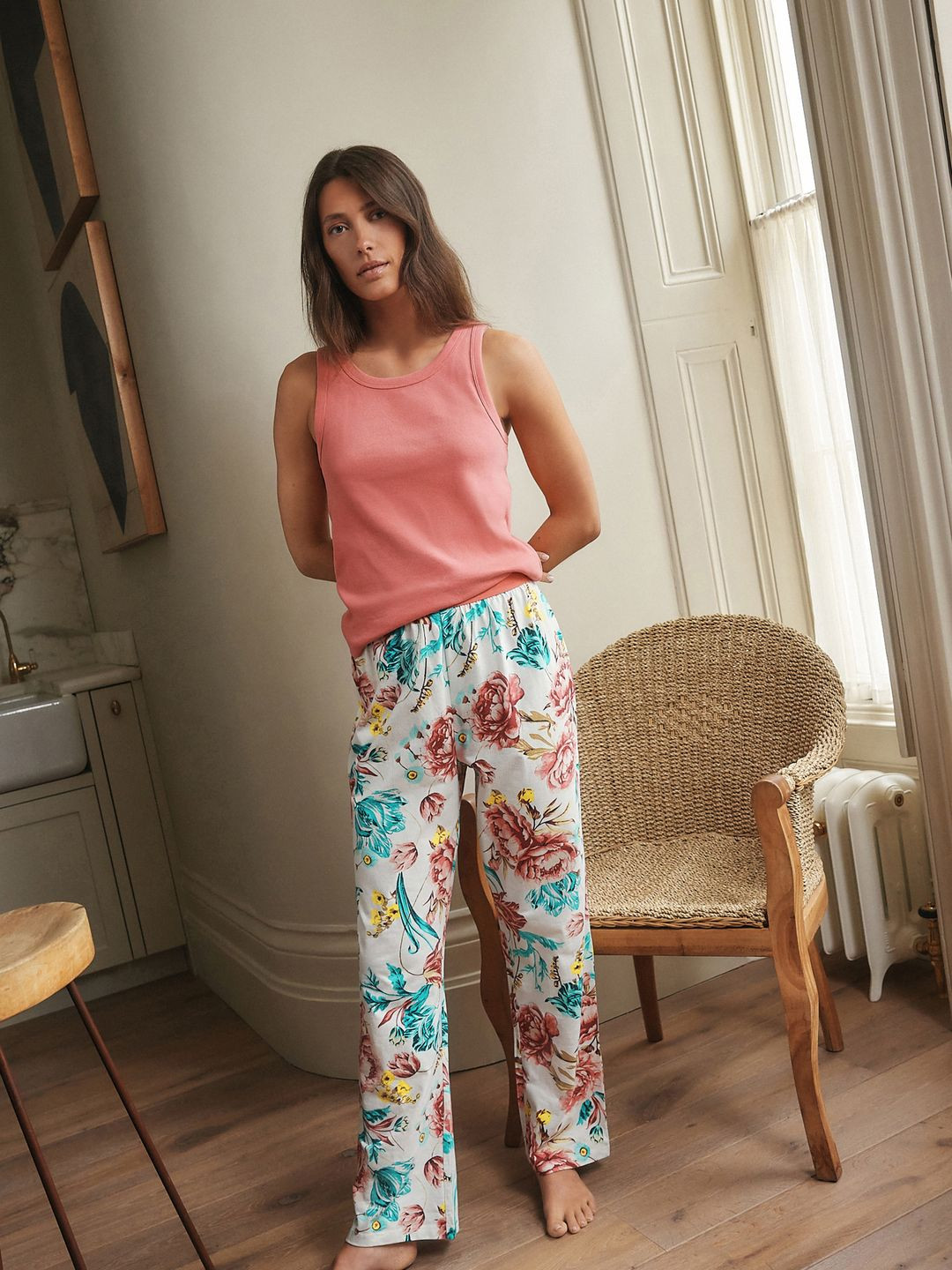 NEXT Women Solid Vest and Printed Pyjama Set