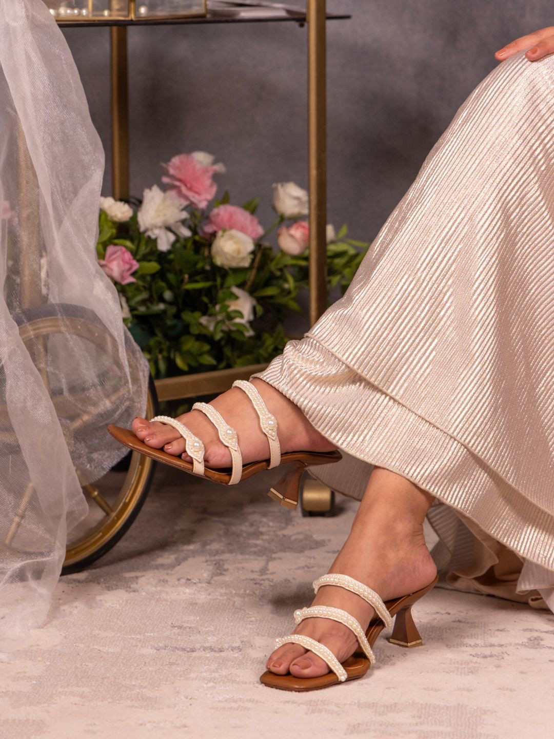 CAI Women Pearly Eyelit Strapped Heels