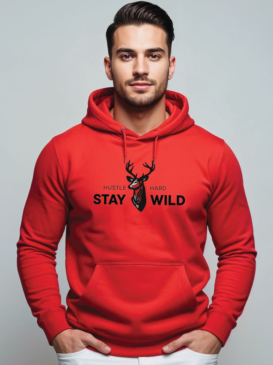 Adro Hustle Hard Stay Wild 320 GSM Fleece Printed Graphic Sweatshirt