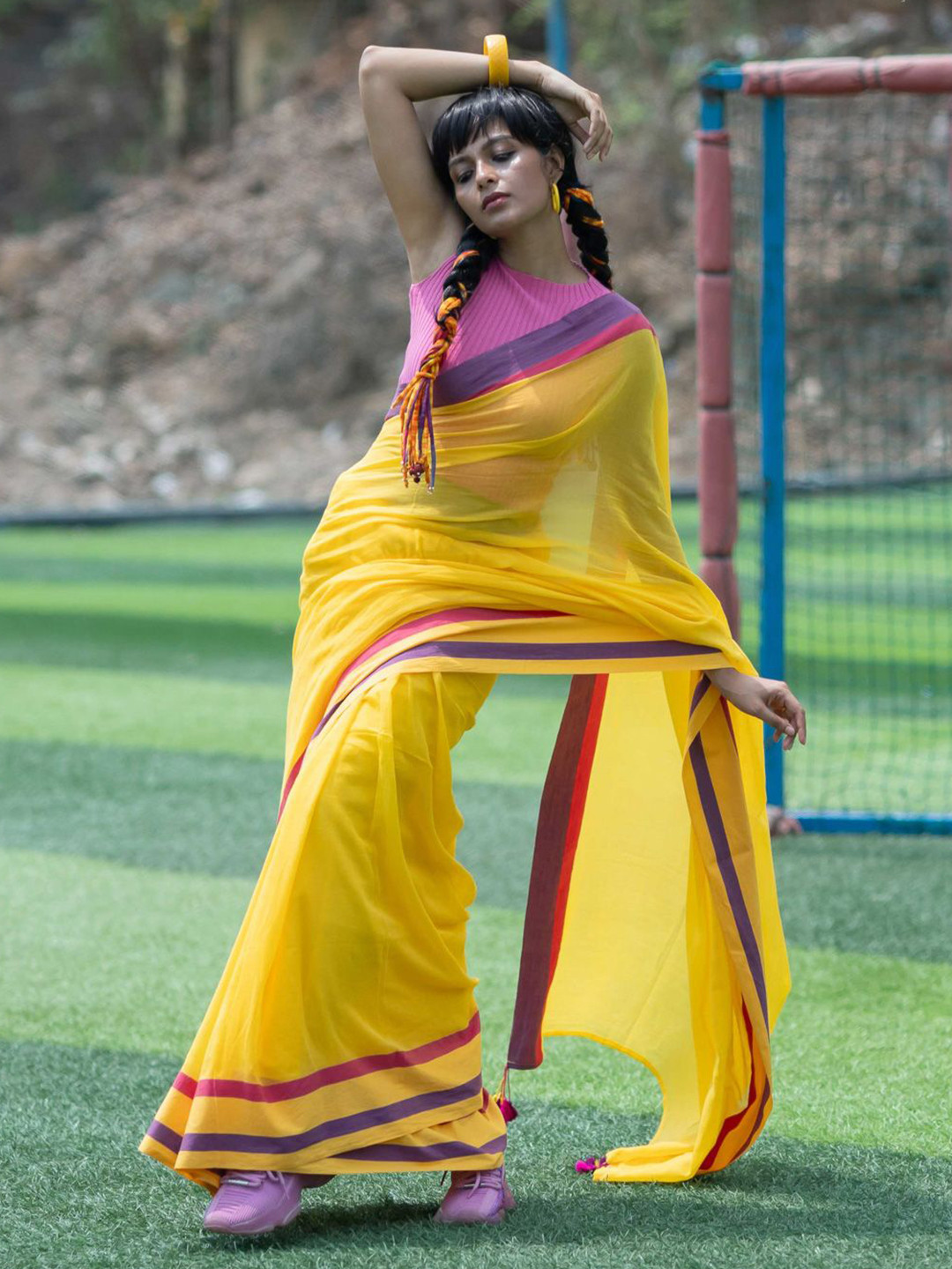 Suta Yellow Colour Cotton Saree.