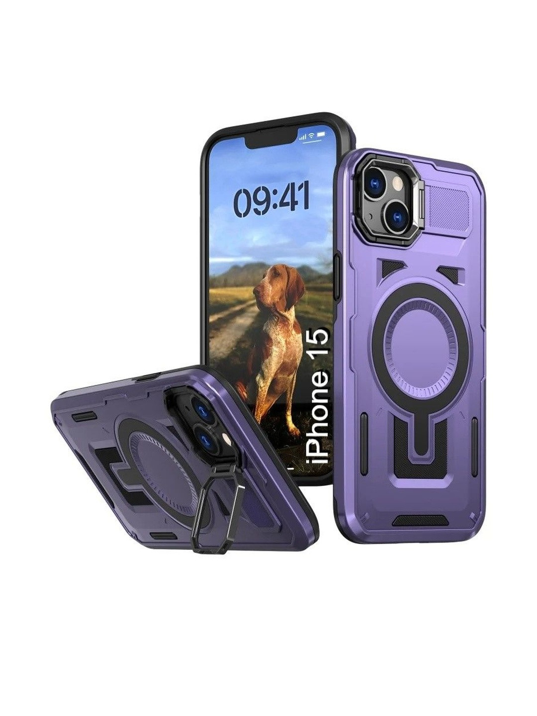 Luxury Kase Rugged Shockproof Magnetic Case with Kickstand For iPhone 15