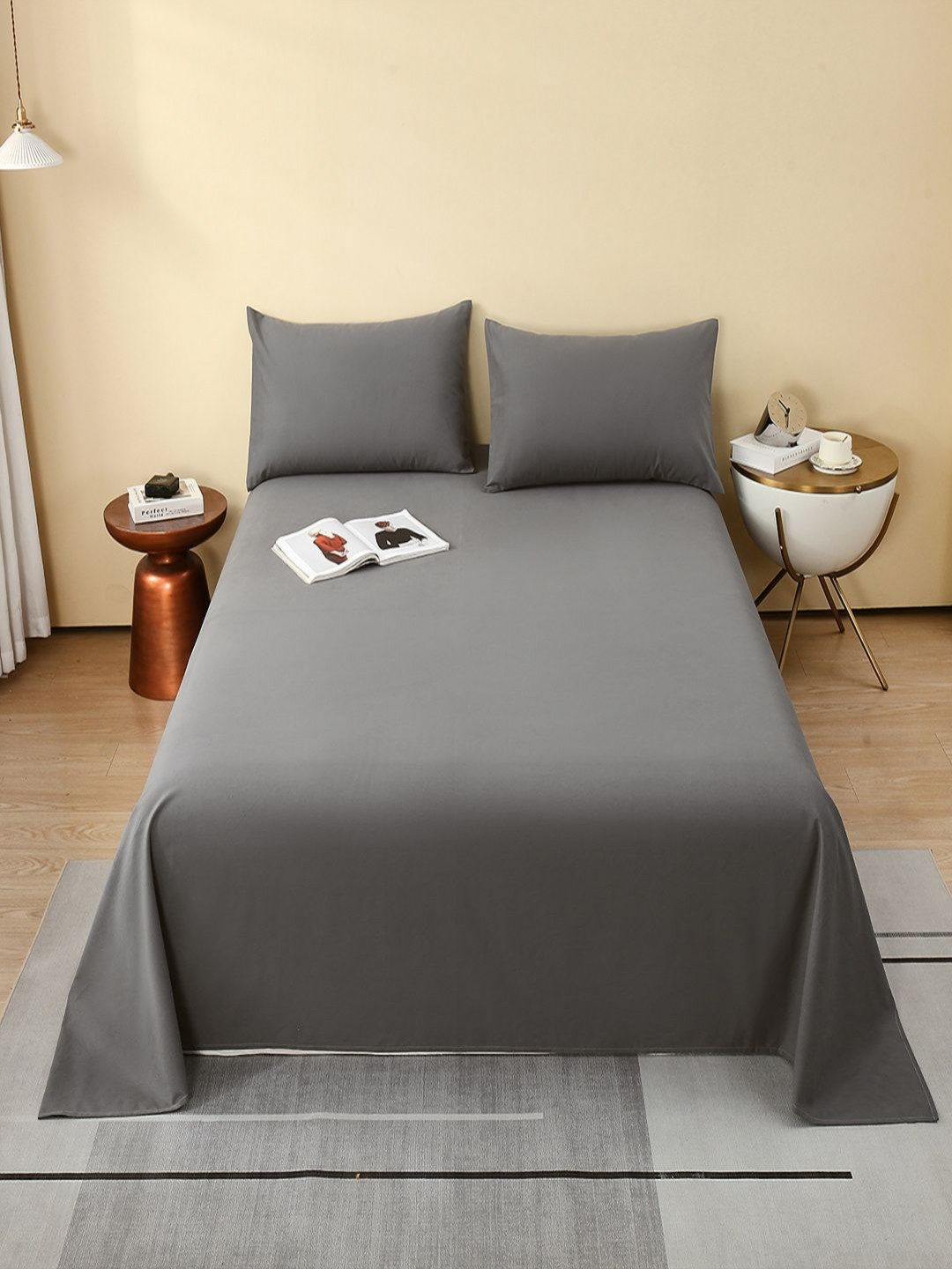 JC HOME Grey Queen 240 TC Bedsheet with 2 Pillow Covers- 2.00 x 2.30m