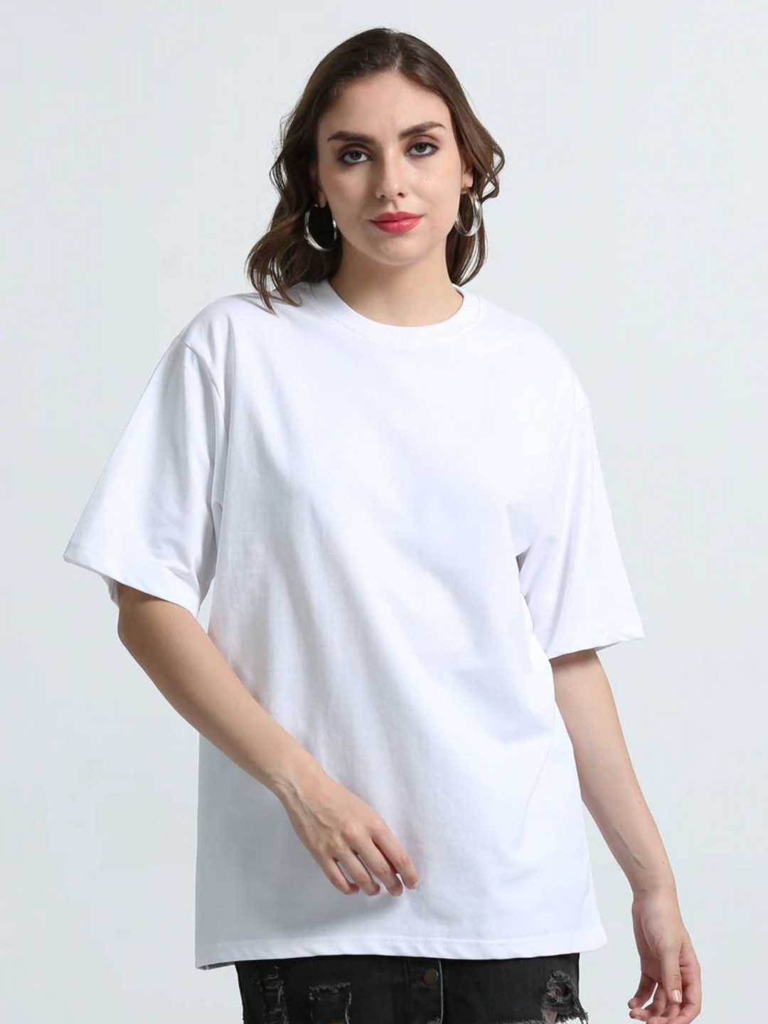 TEES HUB Round Neck Oversized Cotton T-shirt