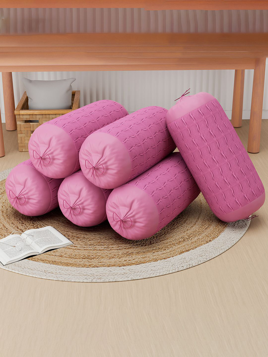 Kuber Industries Set Of 6 Wave Patterned Diwan Bolster Covers With Drawstring Closure