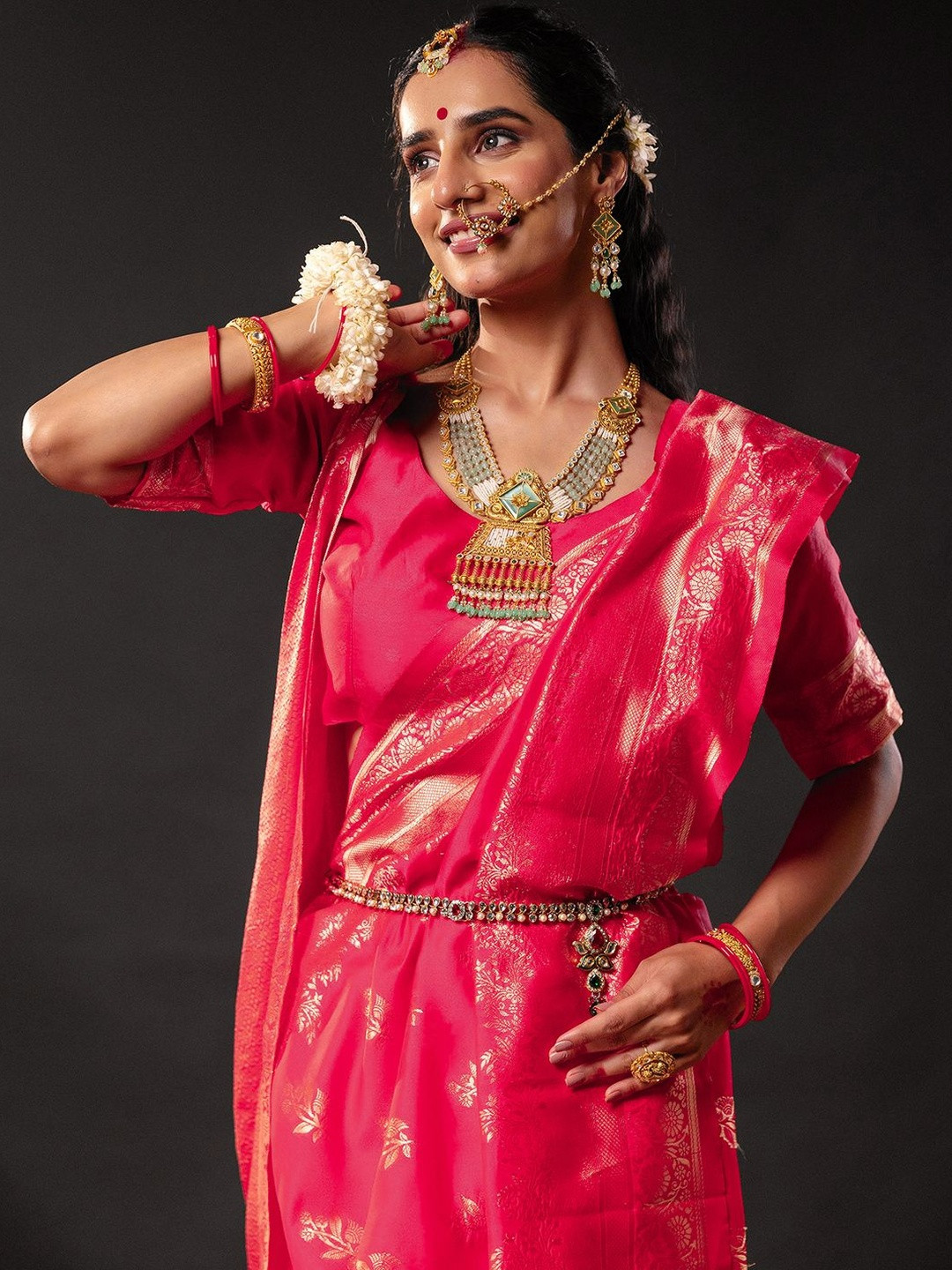 KALINI Woven Design Laal Paar Saree