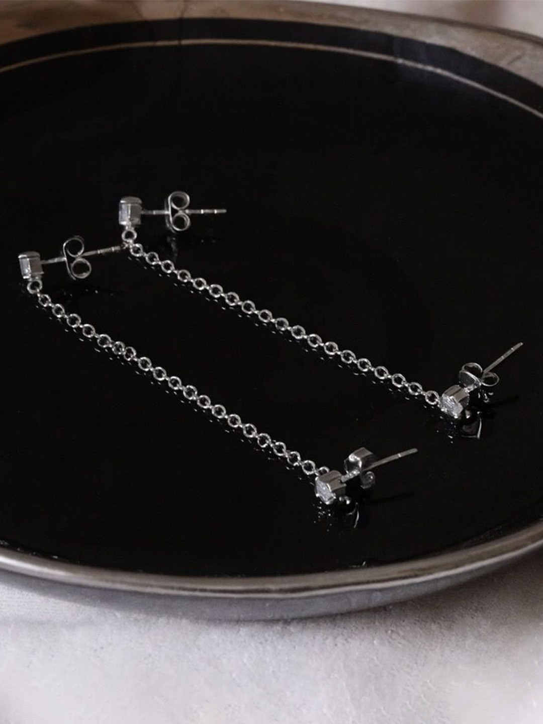 Anushka Jain Jewellery 925 Sterling Silver Classic Diamond Ear Chain Studs Earrings