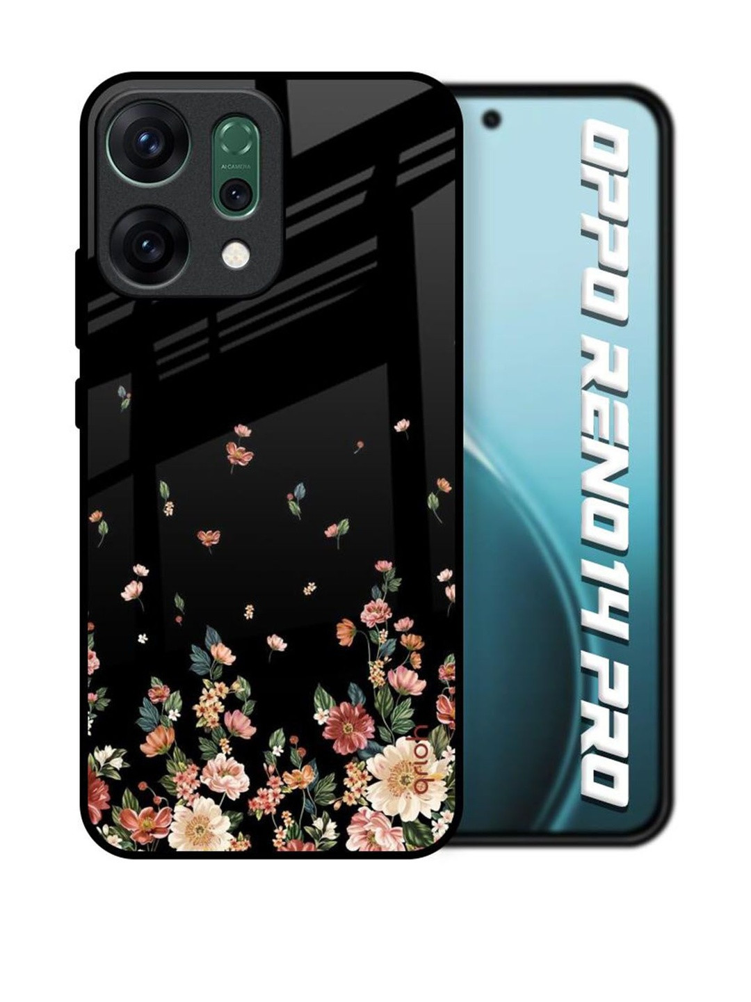 QRIOH Floating Floral Printed Glass Back Case for Oppo Reno14 Pro 5G