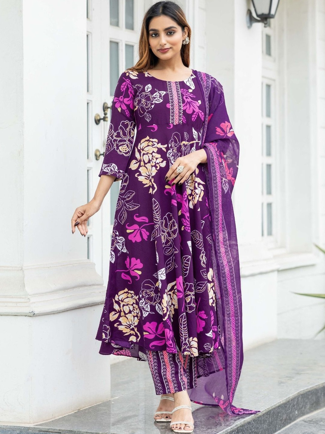 KALINI Women Printed Flared Kurta with Pant and Dupatta