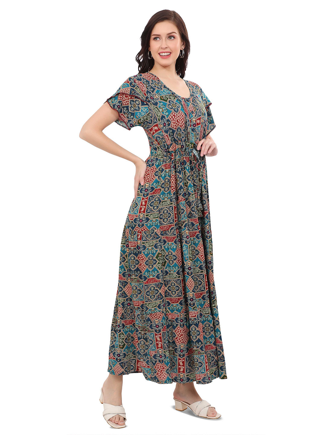 Ms.Lingies Printed Round Neck Fit And Flare Ethnic Dresses