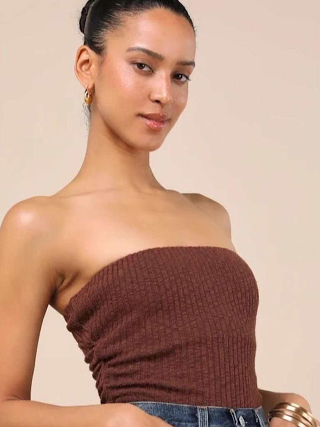 LULU & SKY Women Vertical Stripes Striped Backless Tube Crop Top