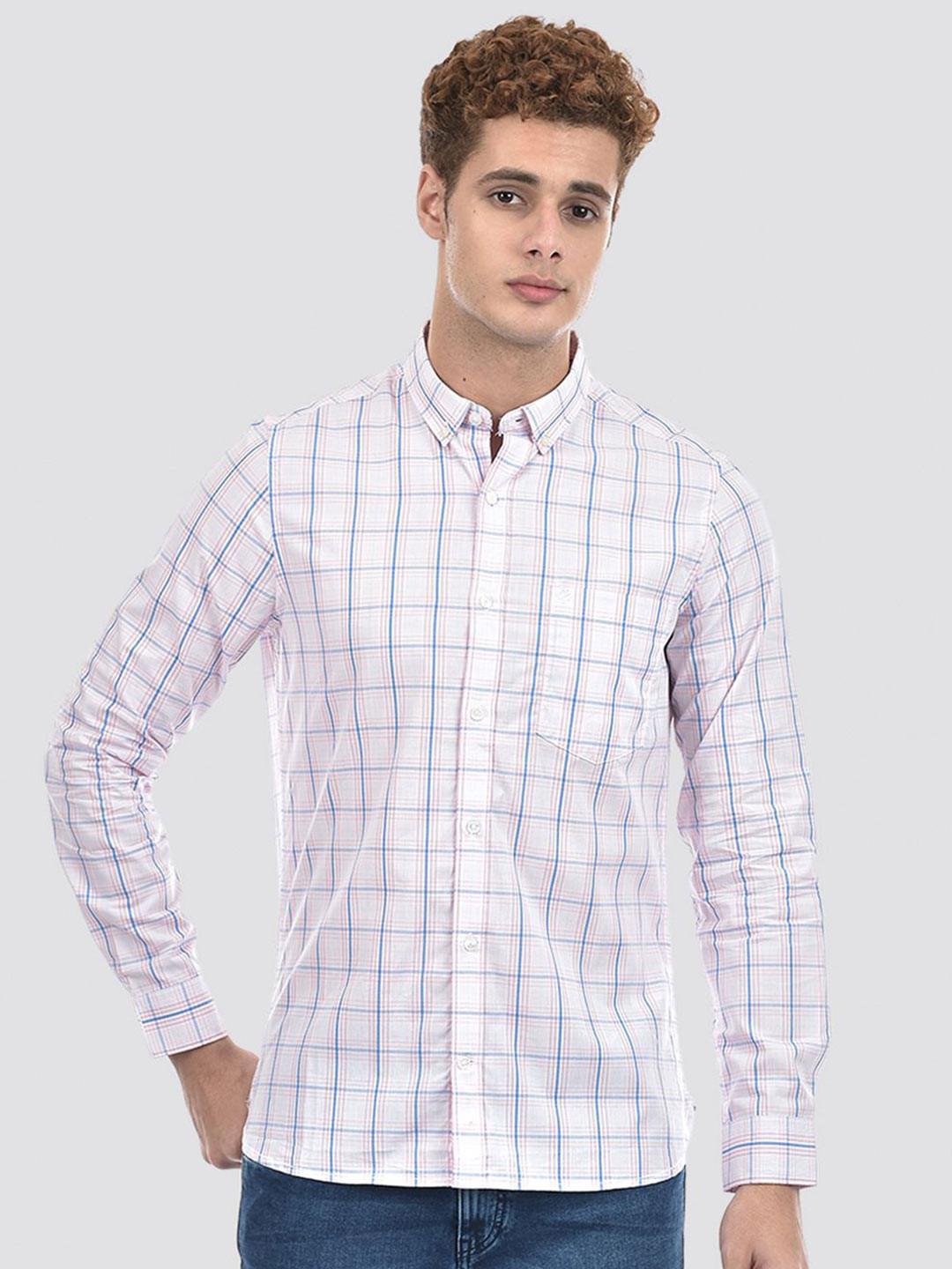 IZOD Men Slim Fit Checked Button-Down Collar Pure Cotton Casual Shirt