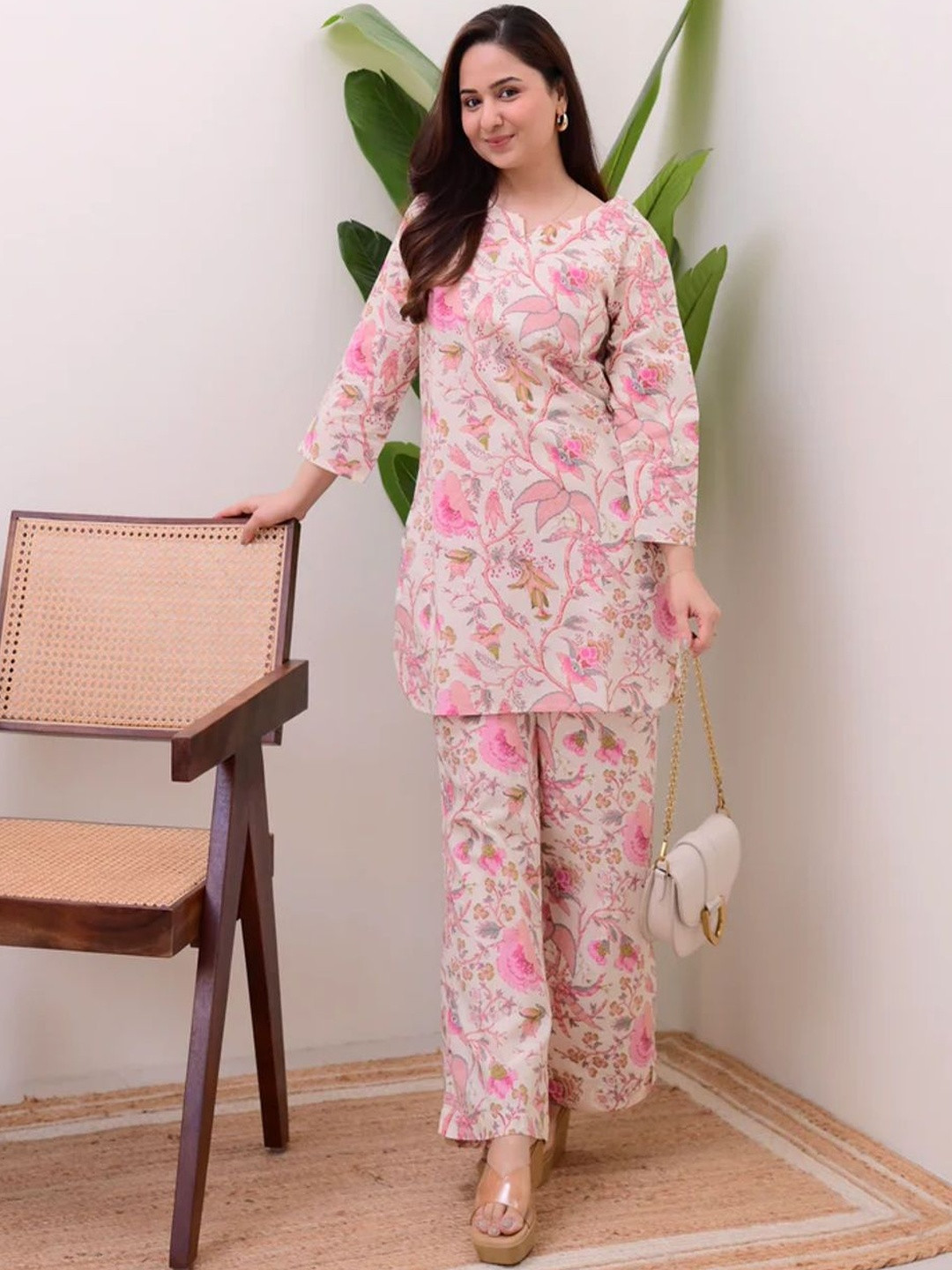 Moda Rapido Floral Printed Cotton Blend Top And Trousers Co-ord set
