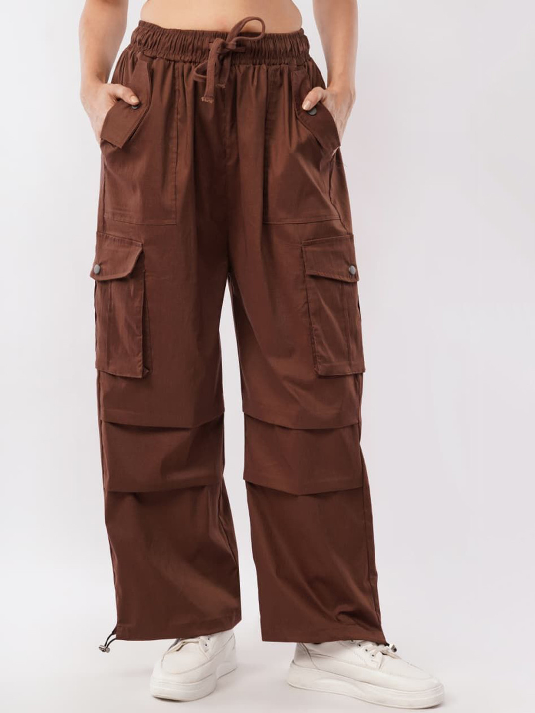 HIGH BUY Women Textured Baggy Fit Cotton Cargos Track Pants