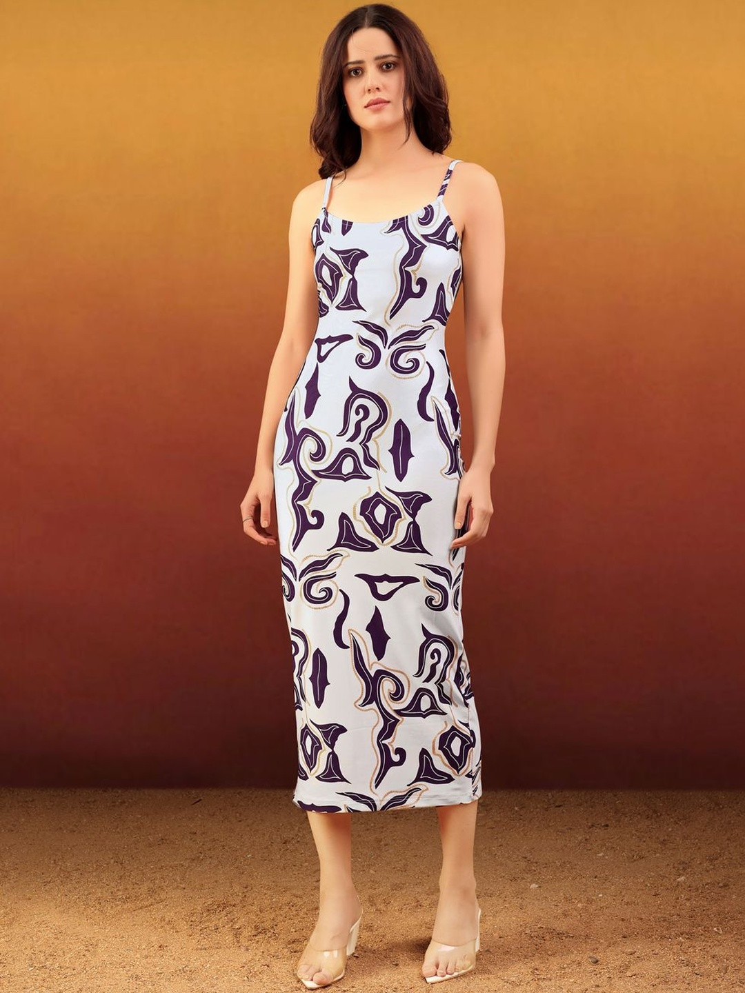MILOST Women Printed Off White Bodycon Dress