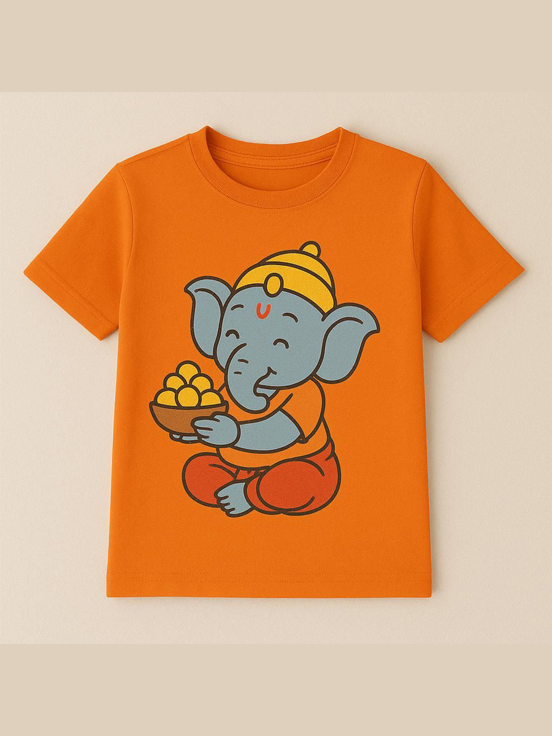 ZIP ZAP ZOOP Kids Cute Ganpati Printed Round Neck Cotton T-shirt