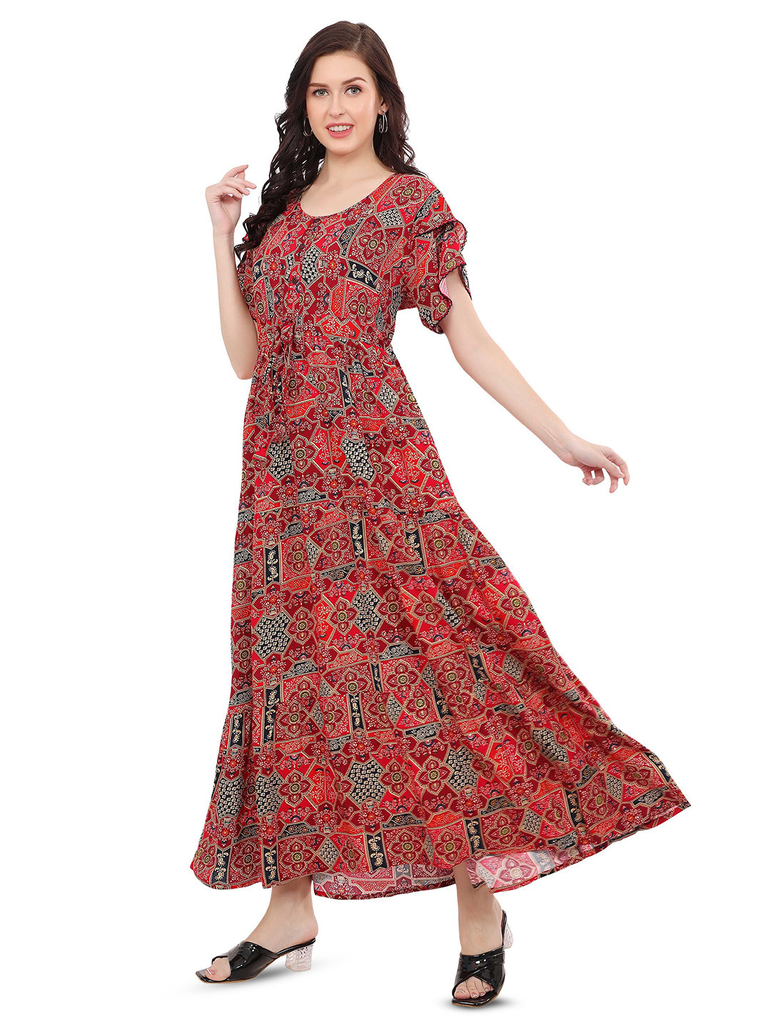 Ms.Lingies Women Ethnic Motifs Printed Tiered Fit & Flare Ethnic Dresses
