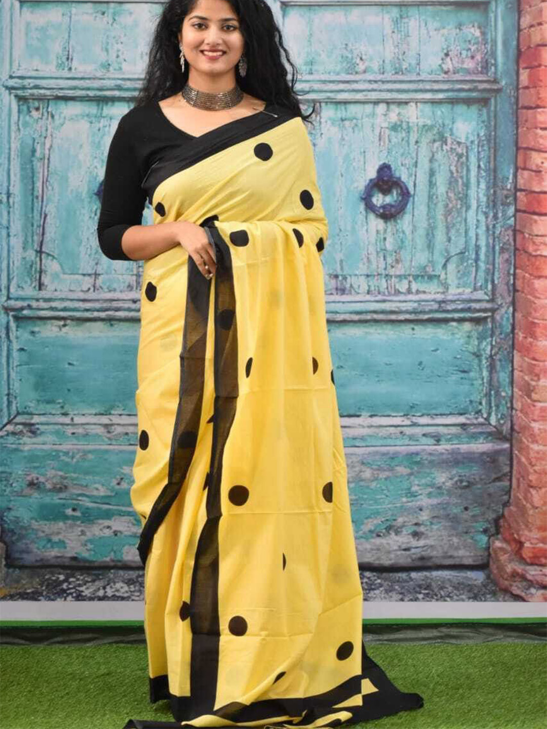 Craft Musium Polka Dots Pure Cotton Block Print Saree