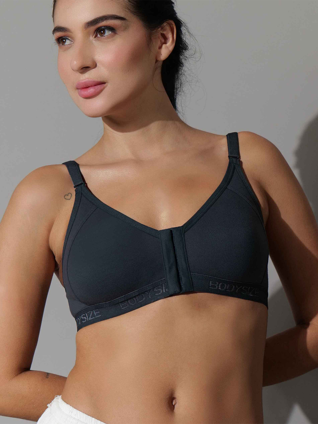 BODYSIZE Women Front Open Non Padded Full Coverage Seamless Twin Hook Cotton Bra