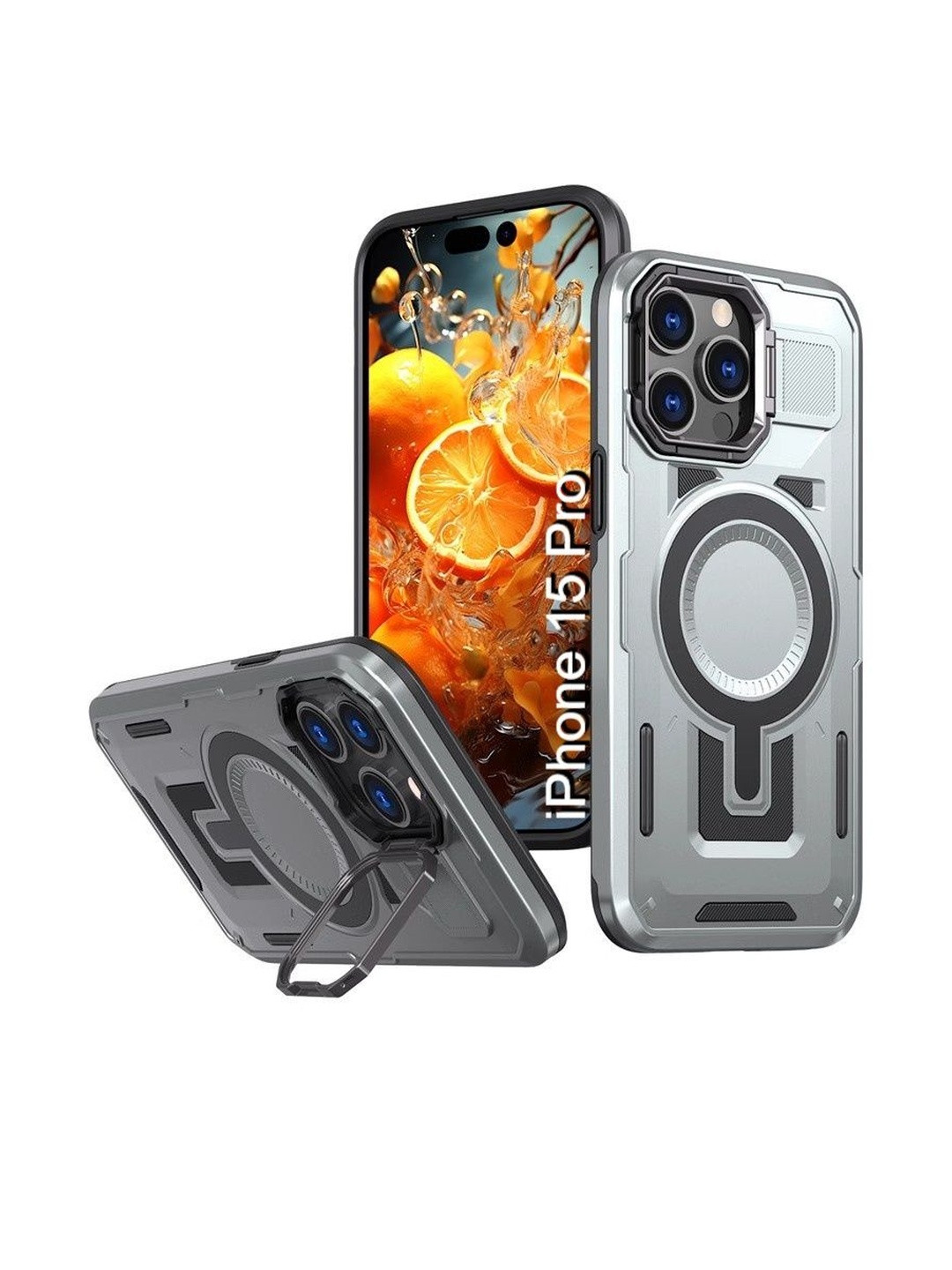 Luxury Kase iPhone 15 Pro Rugged Shockproof Magnetic Case with Kickstand