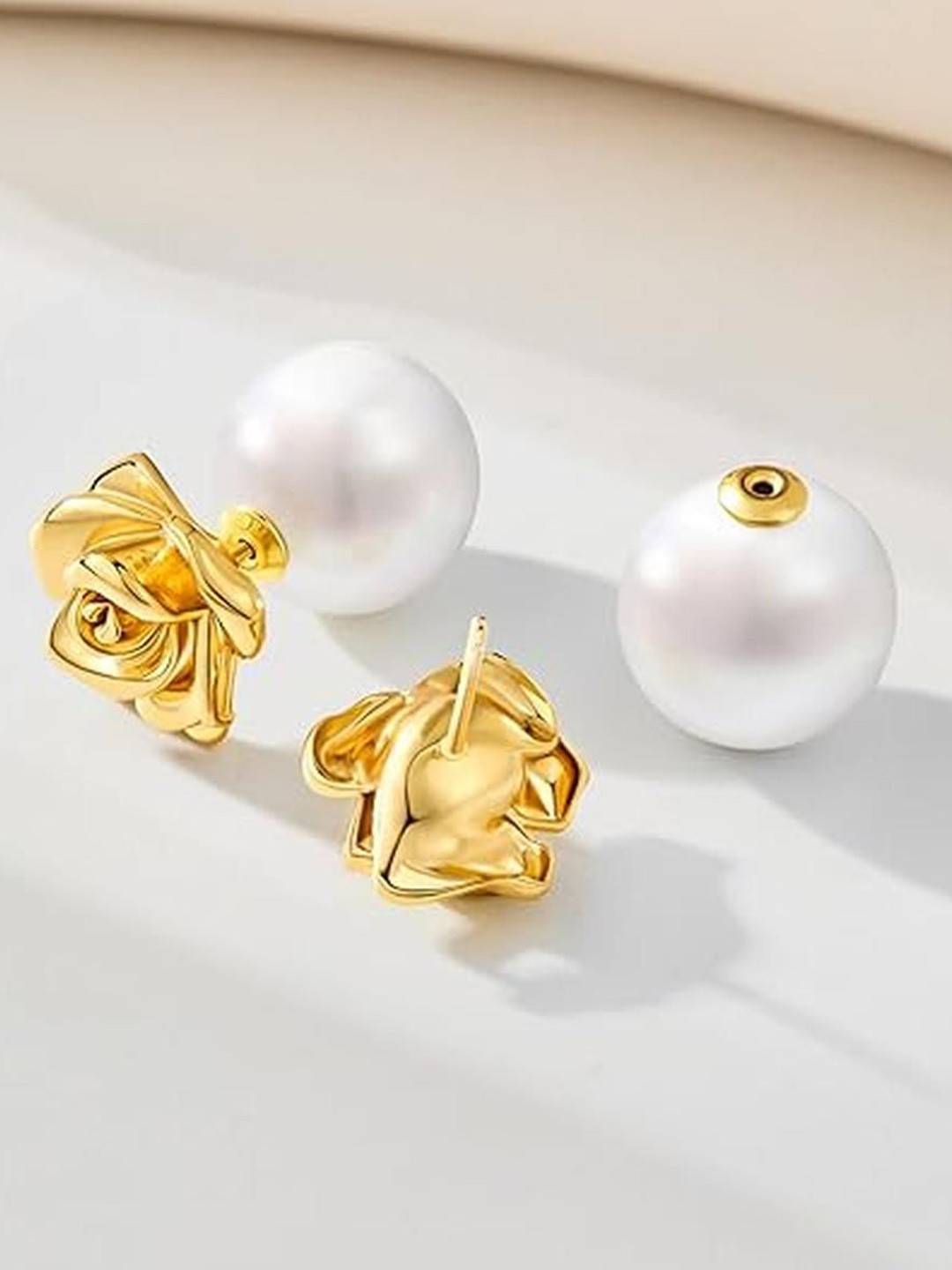 EL REGALO 18k Gold-Plated Pearls Studded Spherical Shaped Double Sided Studs