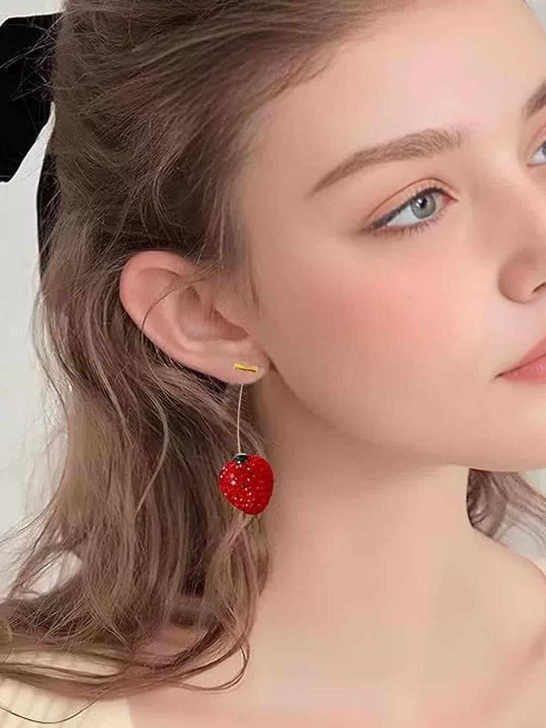 EL REGALO Strawberry Shaped Cherry Red Drop Earrings