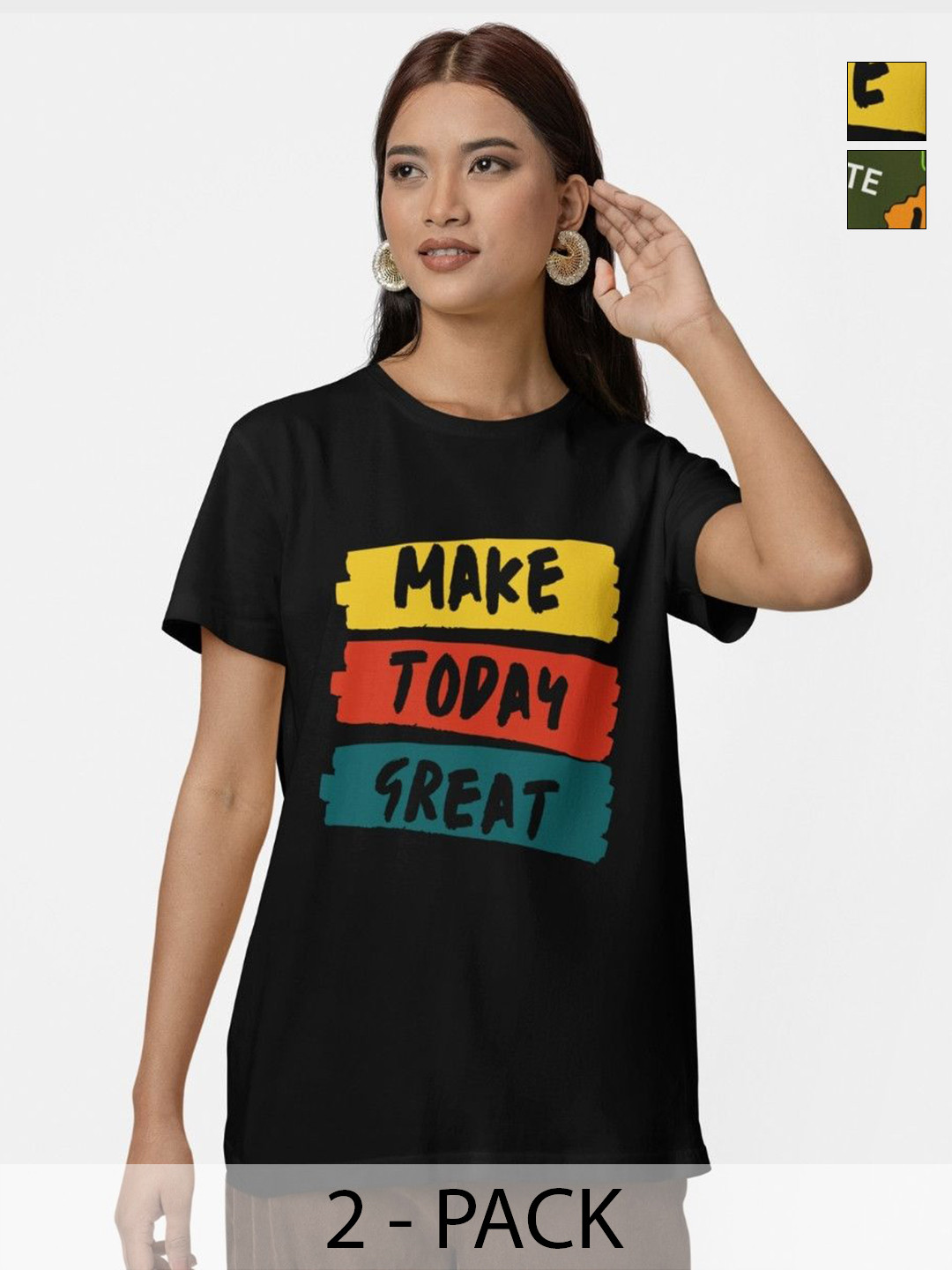 Reifica Pack Of 2 Typography Printed Round Neck Pure Cotton Regular Fit T-shirts