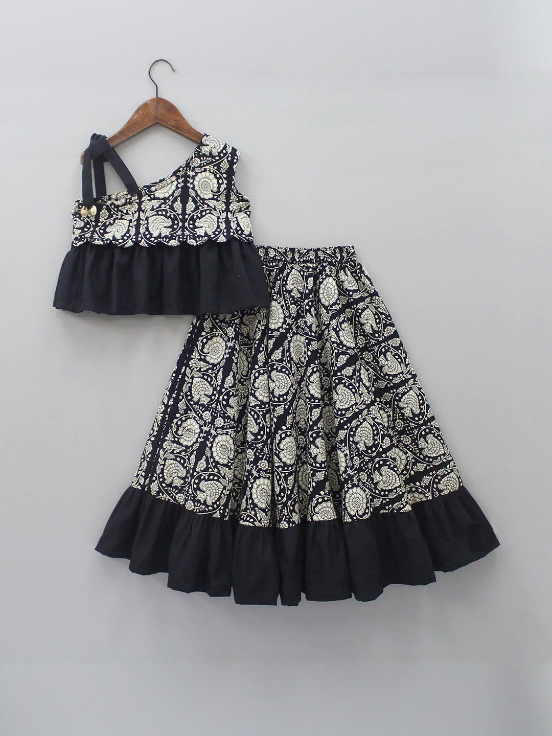 Leons Fab Girls Black Rayon Printed Designer Readymade Lehenga Choli