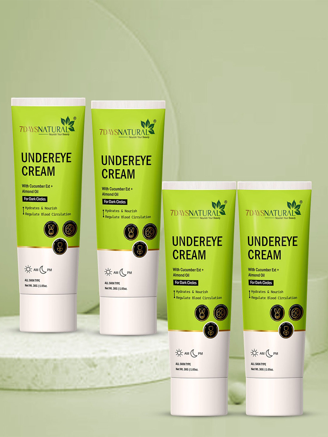 7DAYSNATURAL Set of 4 Under Eye Cream with Vitamin E & Cucumber Extract - 30g each