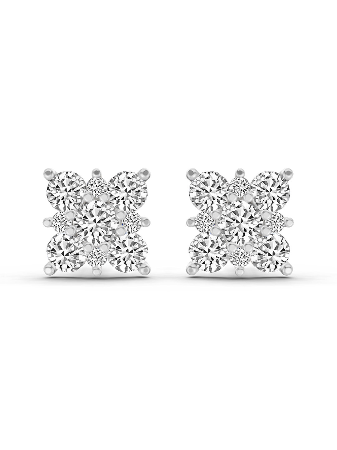 Sparkles 14K White Gold Lab Grown Diamond 1.07 Carat Round Cluster Earrings
