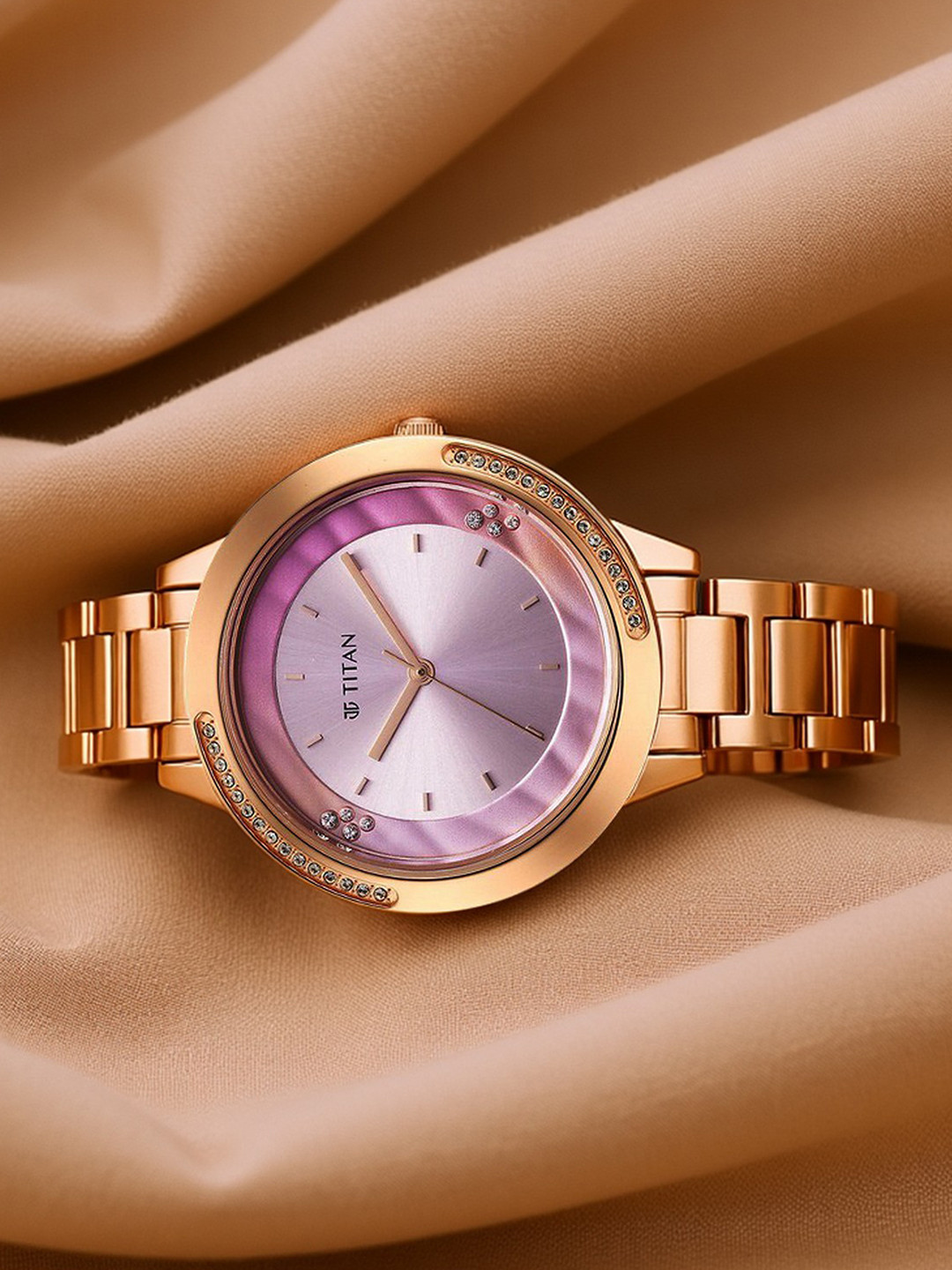 Titan Women Brass Dial & Stainless Steel Bracelet Style Straps Analogue Watch 2764WM01