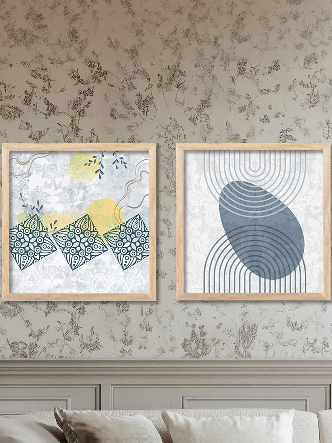 WALLLANE Brown Set of 2 Piece Wood Abstract Boho Wall Paintings