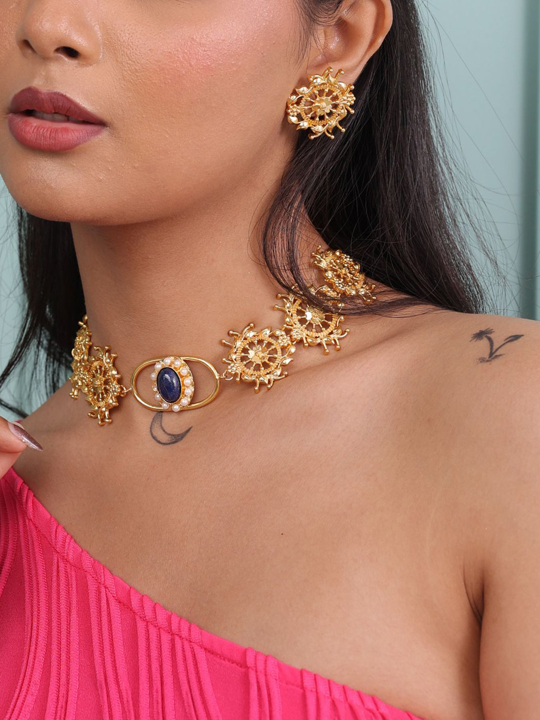 Binnis Wardrobe Women Stone Studded & Beaded Blush Jewellery Set