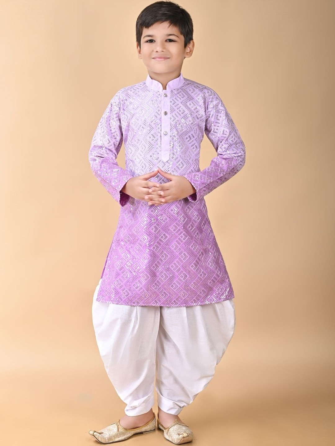 HUMAN CHOICE Embroidered and Sequined Printed Pure Cotton Kurta & Patiala Set for Boys