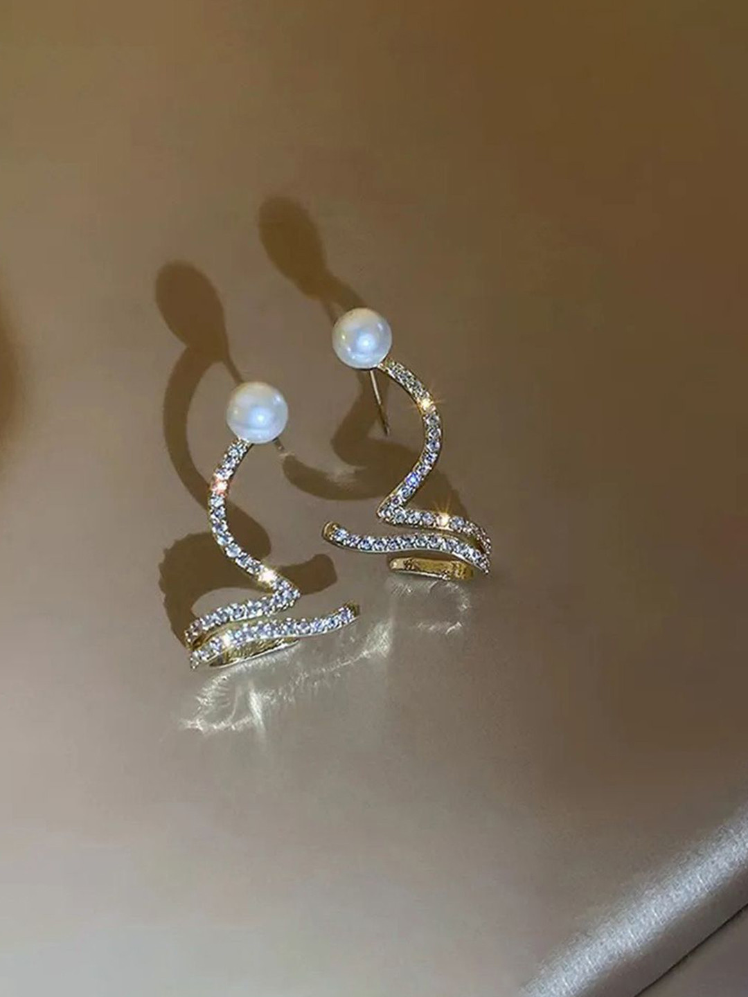 GOLDIWALA Gold-Plated Artificial Stones Studded & Pearls Beaded Korean Contemporary Studs