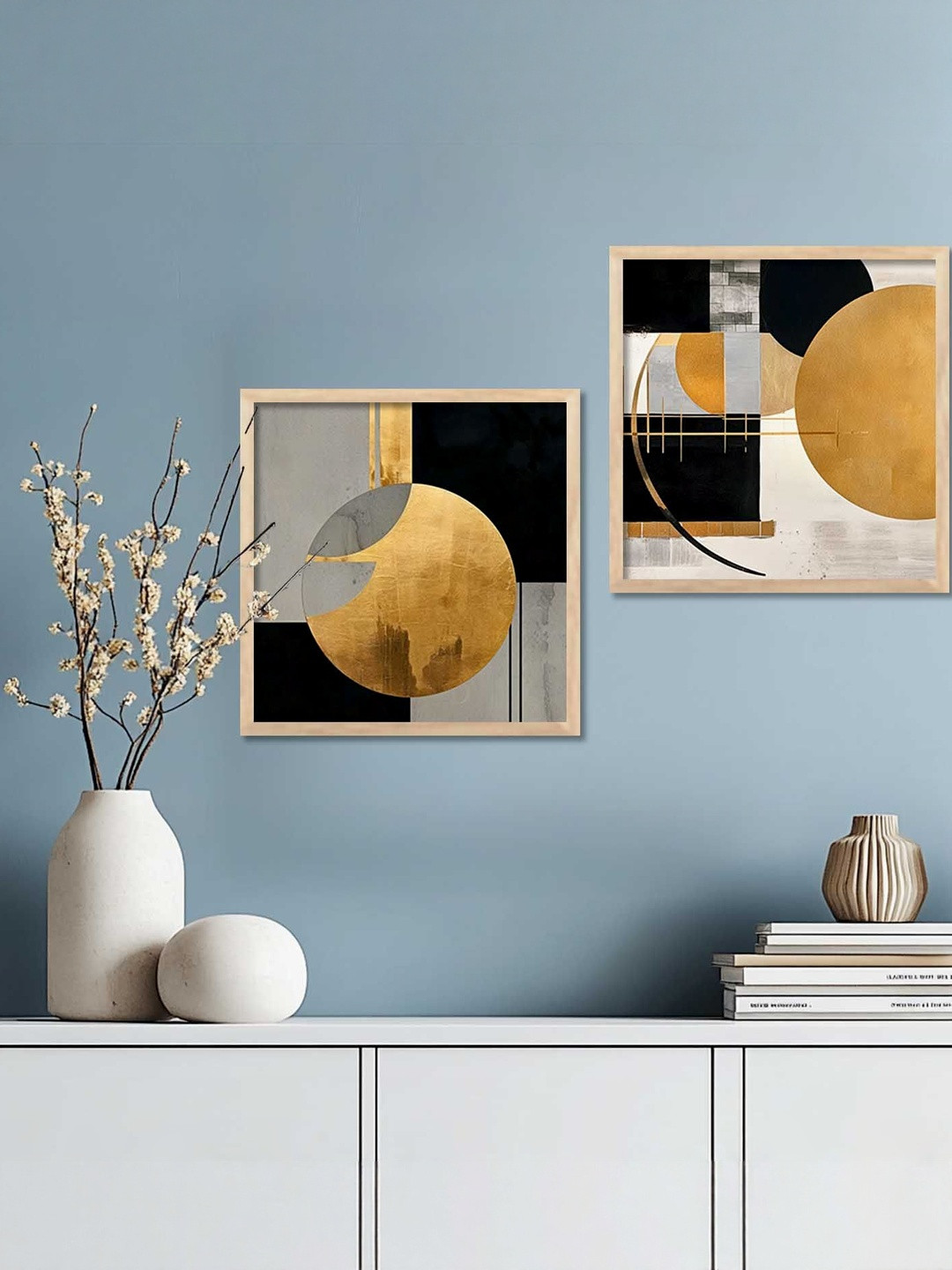 WALLLANE Brown Set of 2 Piece Wood Abstract Boho Wall Paintings